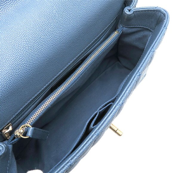 CHANEL Coco Handle 29 Women's Handbag A92991 Caviar Skin Blue × - Picture 6 of 10